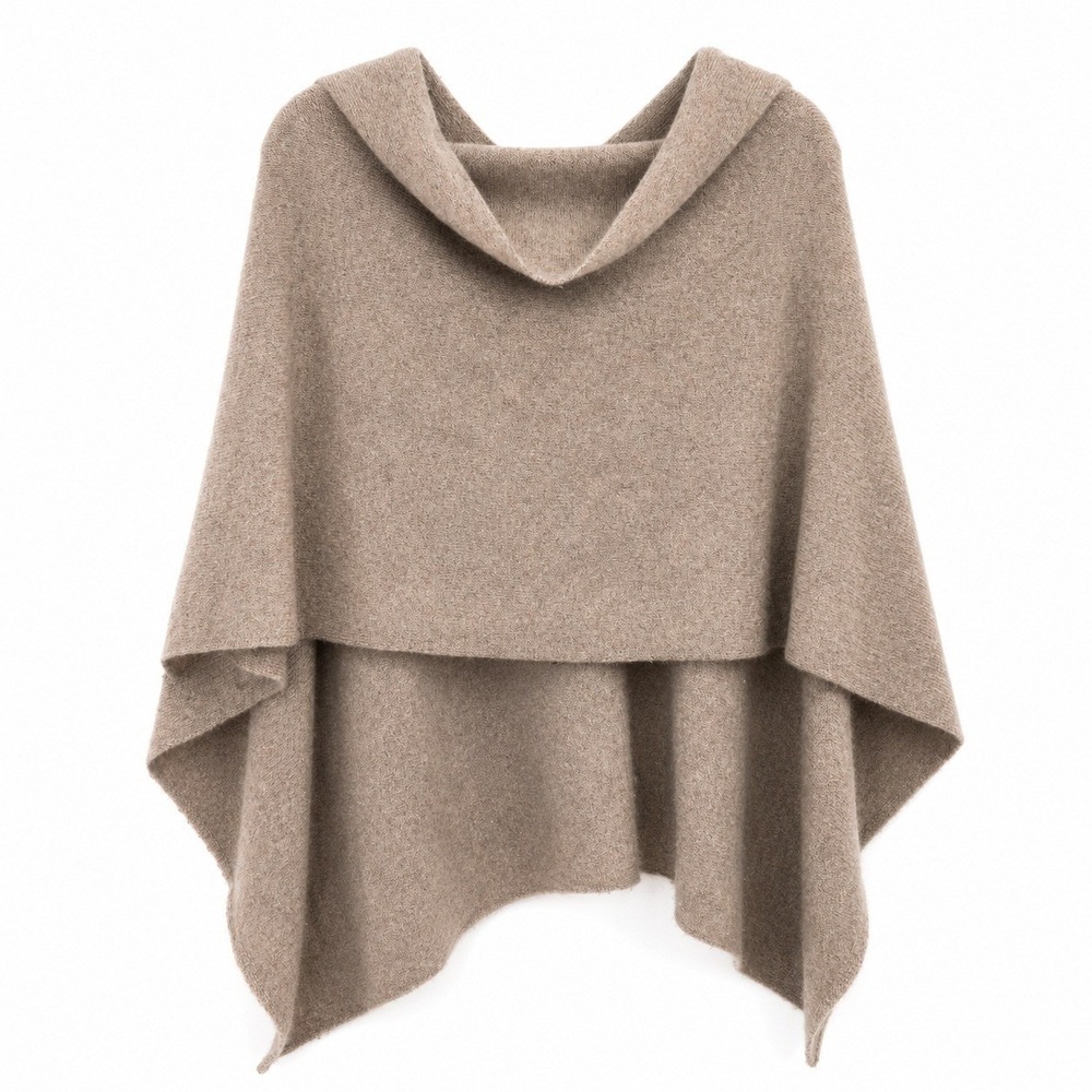 Alashan Cashmere Poncho Women OS Tan 100% Cashmere Knit Wrap Cape Accessory